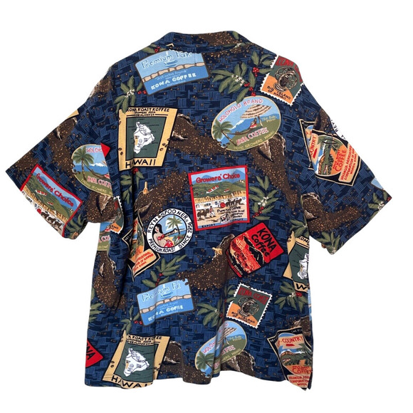 REYN SPOONER Kona Coffee Mens Size Large Multicolor Pullover Hawaiian Polo Shirt - Picture 2 of 8